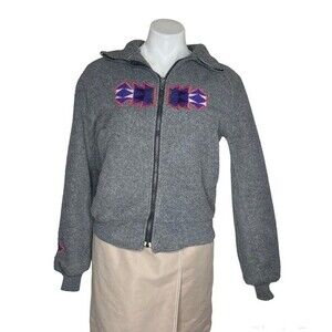 POLARFLEECE Maladen Grey Jacket Southwestern Appliqué Size Small VINTAGE USA